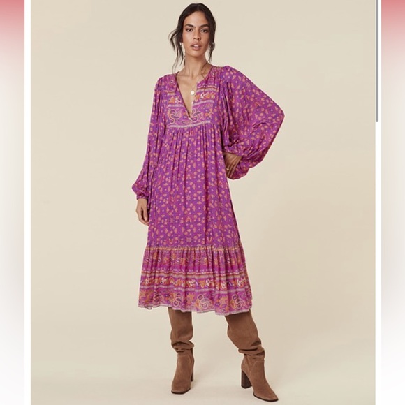 Spell and The Gypsy Collective Madame Peacock Boho Dress Boysenberry NWT! - Picture 7 of 8